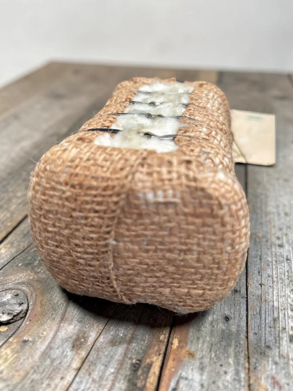 Miniature Cotton Bale Souvenir From North Carolina Burlap Wrapped With Tag